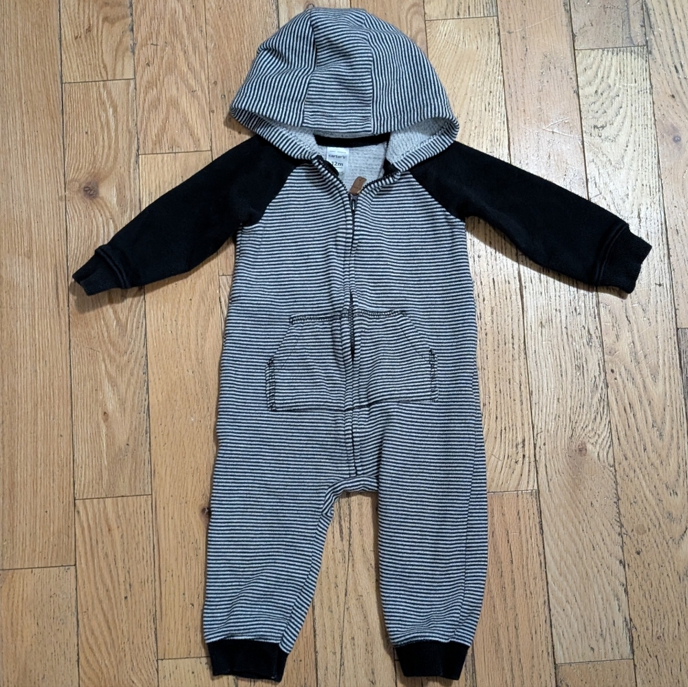 EUC Striped Hooded Baby Jumpsuit 12M *P9